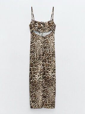 Zara Leopard Print Midi Slip Dress NWT